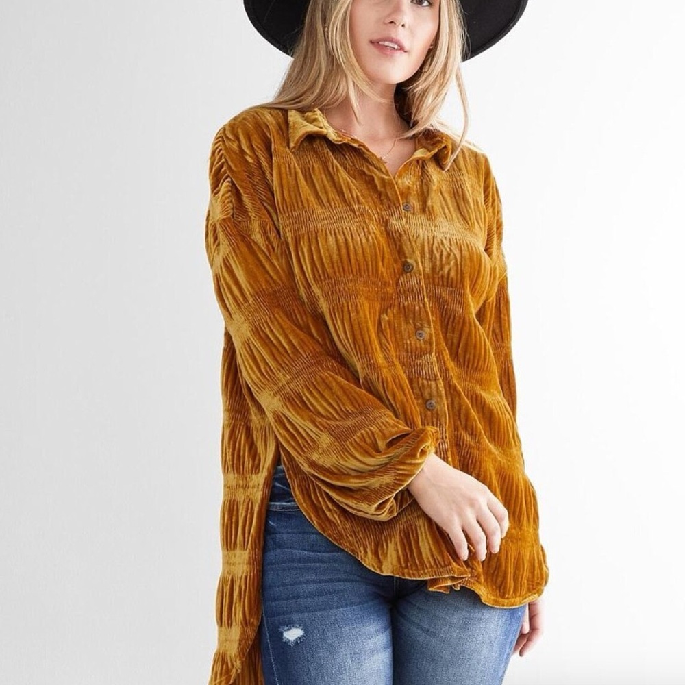 Free People My Best Button-up Top In Spiced Ginger Velvet
